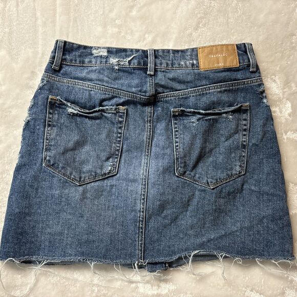 Zara Womens Blue Jean Denim Trafaluc Pockets Distressed Mini Skirt Size Small 26 - Picture 11 of 15